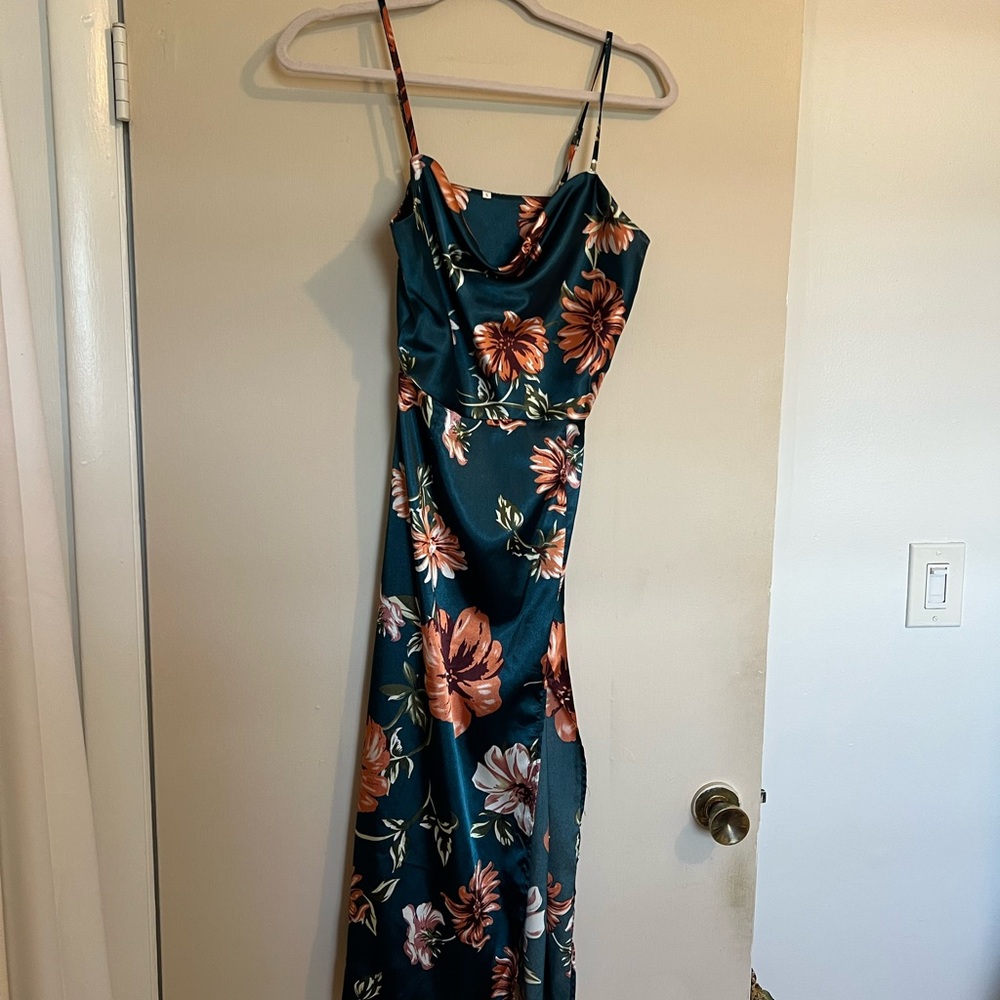 SHEIN Teal and Orange Floral Midi Dress